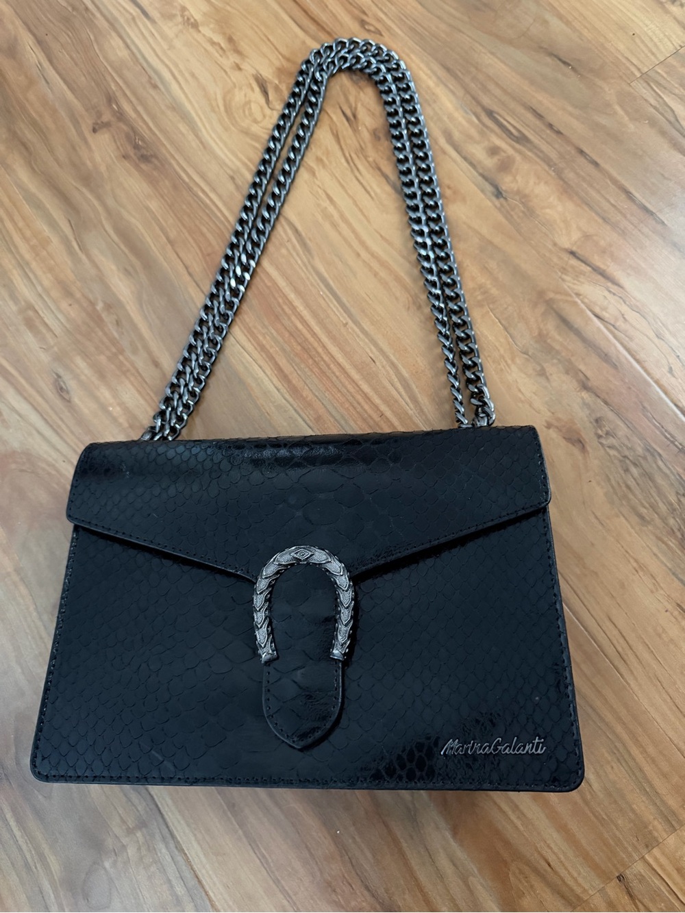 Marina Galanti Black Snakeskin Vera Pelle Italy Leather Shoulder Purse Horseshoe